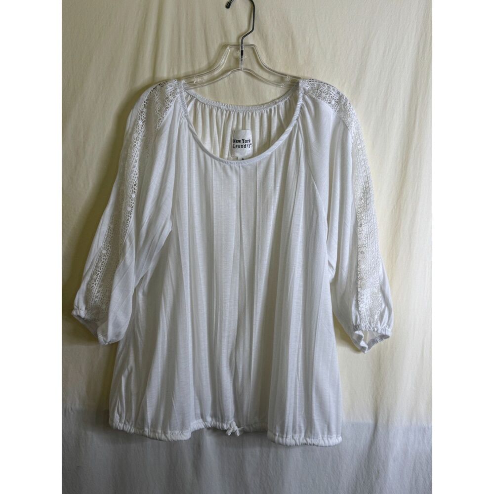 New York Laundry Women's Blouse White Crochet Lace along Shoulder Sleeves SZ XL